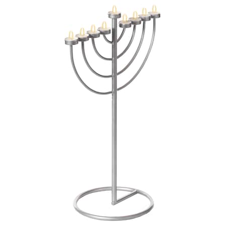 Vintiquewise Small Modern Silver 9 Branch Lighting Thin Pipe Hanukkah Menorah, Metal-Aluminum QI004118.SI.S